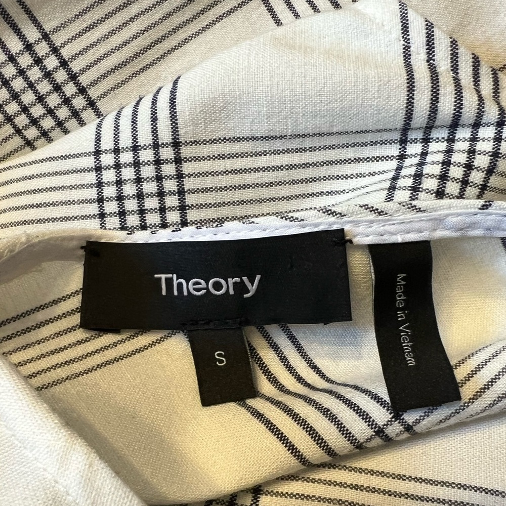 Theory Linen Midi Dress in Ivory and Black Plaid - Picture 5 of 5